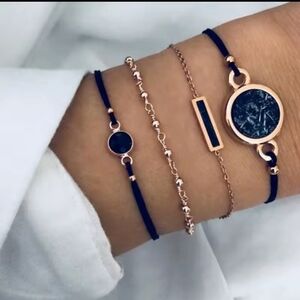 Black Marble Style Charm Bracelet 4 Piece Set Lightweight Trending | NWOT